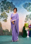 Elowen Lavender Chinon Saree with Floral Design | Janki Blue | Pranjal Premium