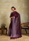 Midnight Velour Wine 3D Velvet Chiffon Saree | Swarovski & Sequence Blouse